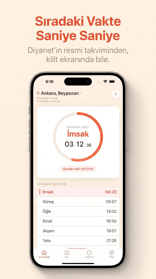 Ezan ve Namaz Vakti Plus anasayfa ekranı